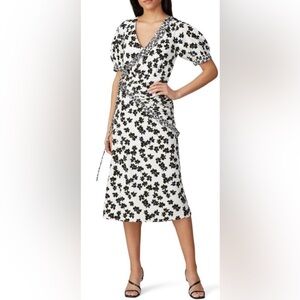 NWOT Love‎ Whit Floral Midi Wrap Dress with Puff Sleeves  - XS